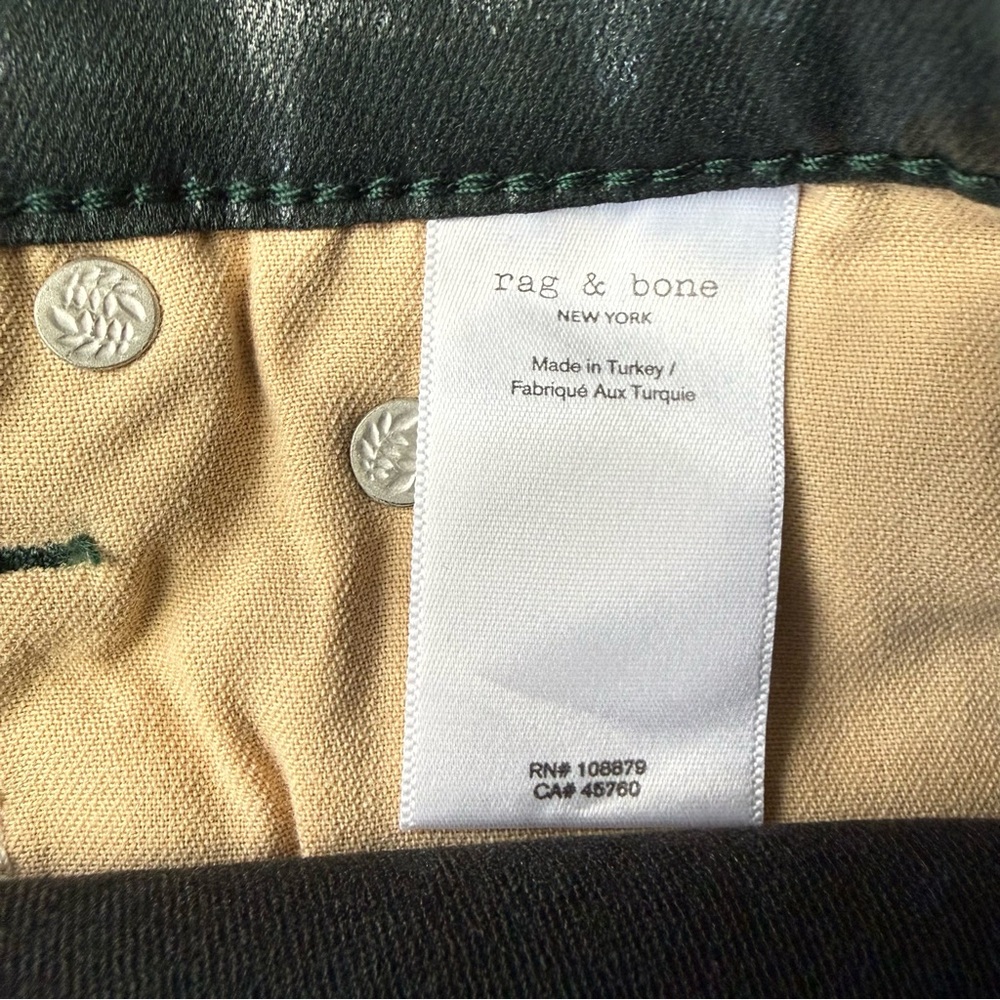 Rag & Bone Casey Ankle Flare Jeans Coated Pine Grove Green High Rise - Size 29 - Picture 6 of 11